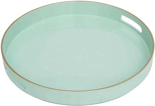 Mint Green Round Serving Tray with Handles,13" Decorative Ottoman Coffee Table for Perfume,Living Room,Home Decor