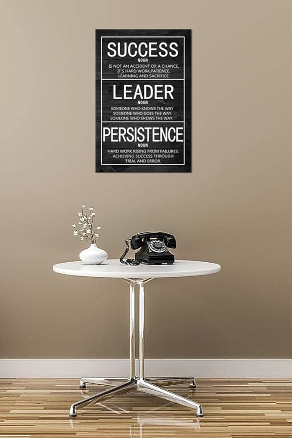 WYJZDZQ8 Success Leader Persistence Inspirational Poster Motivational Wall Art Motivation Canvas Prints Artwork for Office Modern Home Decor Painting Stretched and Framed Ready to Hang [12''Wx 18''H]