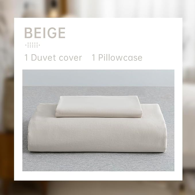 JELLYMONI Beige Duvet Cover Twin Size - 100% Washed Cotton Linen Feel Textured Comforter Cover, 2 Pieces Breathable Soft Bedding Set with Zipper Closure (Beige, Twin 68"x90")