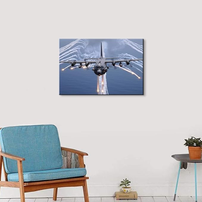 Aviation Decor AC-130 Air Gunship Airplane Poster Aviation Art Airplane Wall Art Jet Poster Military Wall Art for Boys Room Bedroom Decor (12''Hx18''W)