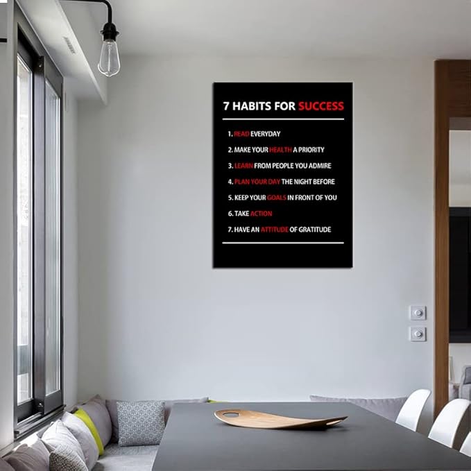 WYJZDZQ8 7 Habits For Success Inspirational Wall Art Motivational Canvas Painting Prints Pictures Poster Inspiring Office Decor Artwork Living Room Gym Decoration Framed Ready to Hang [30''W X 40''H]