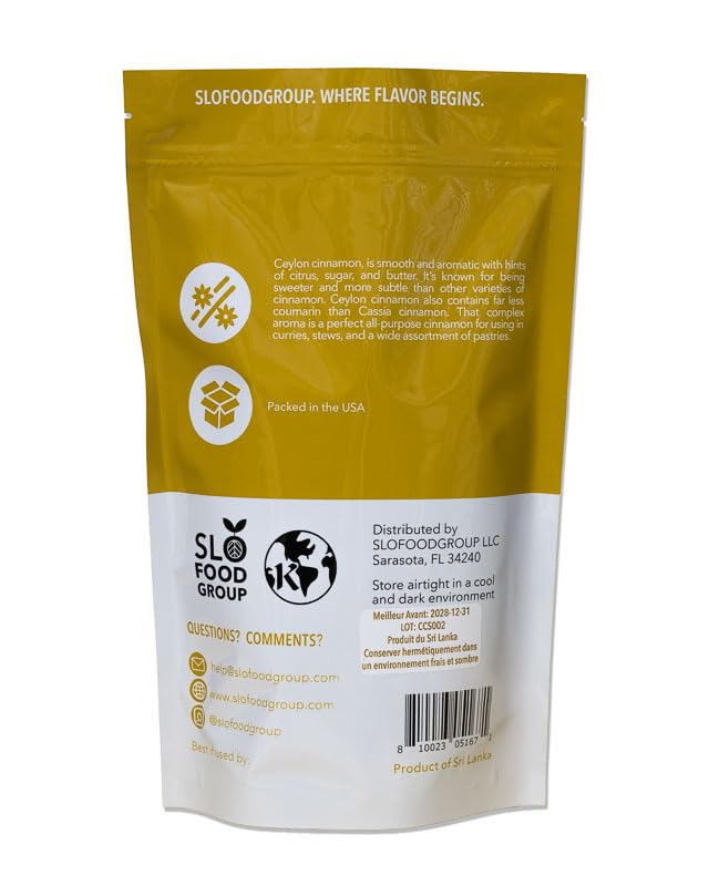 Slofoodgroup Ceylon Cinnamon Sticks - Pure Ceylon Cinnamon Quills 5 Inch Cut Cinnamon Spice from Sri Lanka, True Cinnamon - Cinnamomum Verum, 8 OZ.