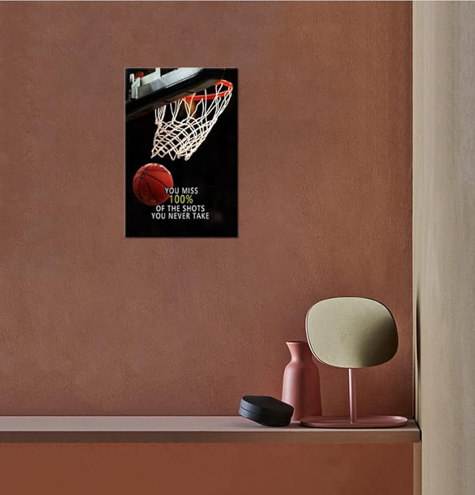 Inspirational Canvas Wall Art Sports Star quote Motivational Canvas affirmative basketball Poster Prints Framed Wall Art for Gym Inspiring Modern Home Wall Decor Framed Ready to Hang [12''W X 18''H]