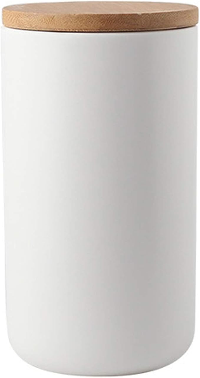 jessie Ceramic Storage Containers with Airtight Seal Bamboo Lids Kitchen Canisters for Tea Spice Seasoning Sugar Coffee (white, 1000ml/34 oz)