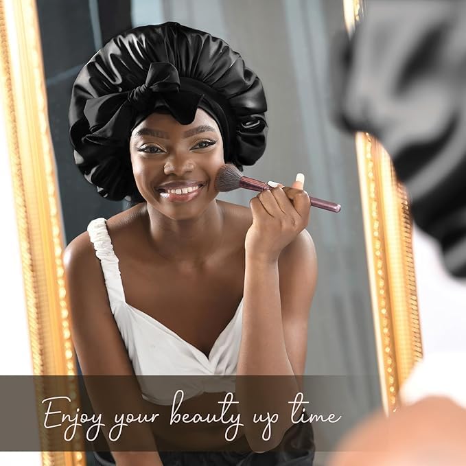 YANIBEST Silk Bonnet for Sleeping Women Satin Bonnet Double Layer Satin Lined Hair Bonnet with Tie Band Curly Hair