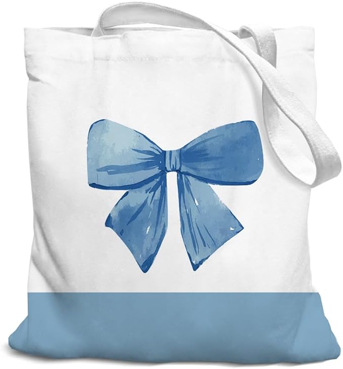 Coquette Pink Bow Preppy Canvas Tote Bag for Women Teens Teen Girls, Pink Bow Girls Tote Bag, Coquette Gifts