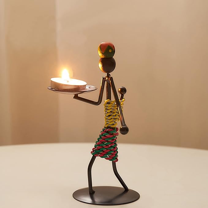 Candle Holders Sets of 3, Creative African Tribal Lady Candle Holder Centerpieces African Women Iron Candlestick Holder for Home/Bar Dinning Table Decor, Personalizable Style Shelf Décor