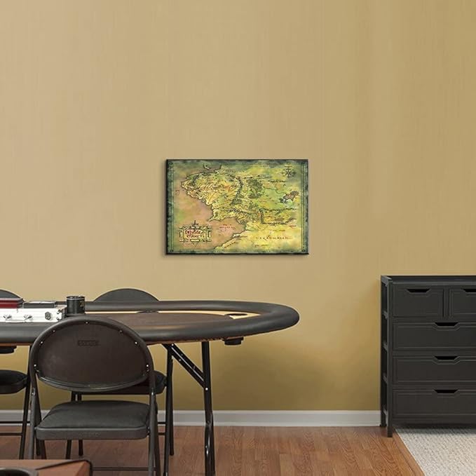 Middle Earth Map Wall Art Canvas Print - Fantasy Map of Middle Earth - 24''H x 36''W with Inner Wooden Frame - Lightweight & Easy to Hang - Perfect for Bedroom, Game Room Decor