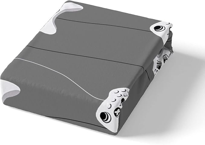 Feelyou Gaming Bedding Set for Boys Gamer Duvet Cover Reversible Geometric Pattern,Video Game Decor Comforter Cover Teens Kids 3 Pieces 1 Duvet Cover with 2 Pillowshams Grey White No Comforter (King)