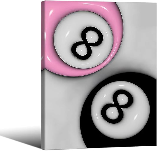 Trendy Pink and Black 8 Billiards Balls Poster Retro Pool Ball Couple Wall Art Y2K Aesthetic Canvas Prints 08x10 inch Framed Preppy Room Wall Decor for Billiard Hall College Dorm