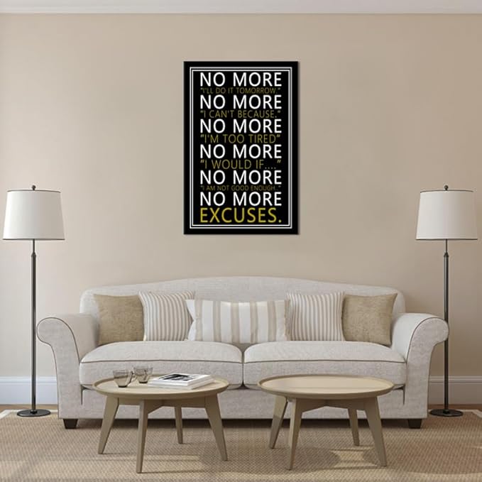 WYJZDZQ8 Inspirational Wall Art No More Motivational Poster Inspiring Positive Canvas Prints Artwork for Office Modern Home Decor Painting Pictures Stretched and Framed Ready to Hang [24''Wx 36''H]