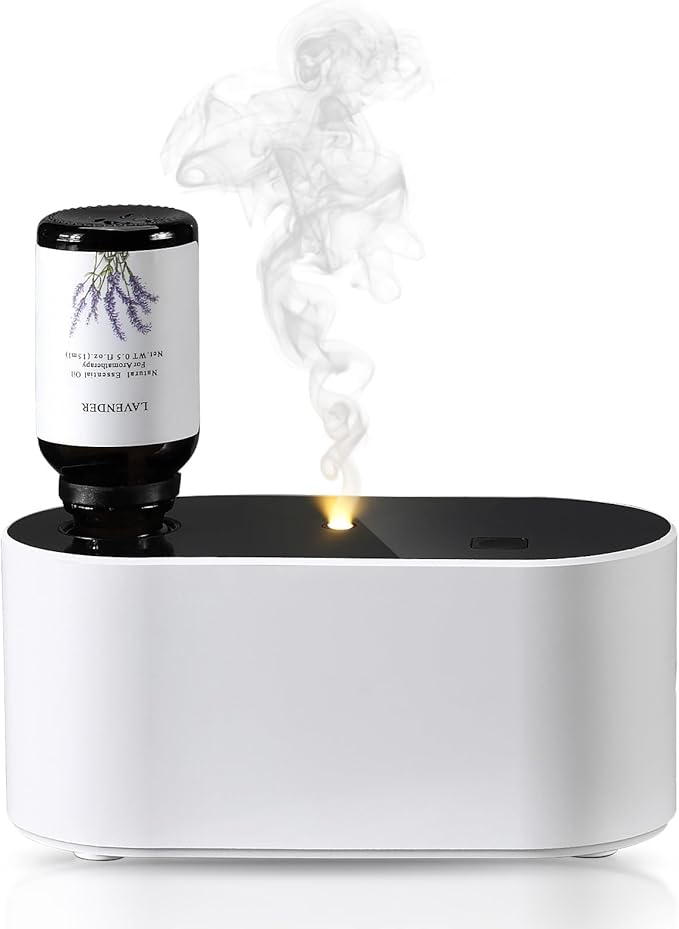 Waterless Diffuser for Essential Oil, Battery Operated Scent Air Aromatherapy Diffuser, Mini Aroma Diffusers with 3 Intermittent Mist Modes, Cycle Start, for 400 sq.ft Room Home Office Bedroom
