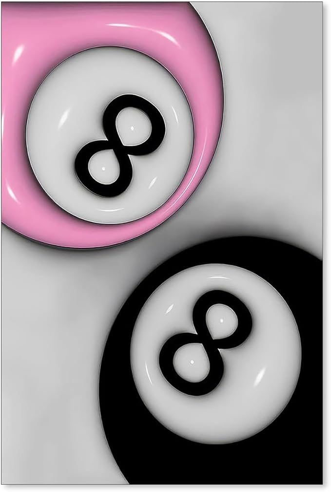 XSCQ Trendy Pink and Black 8 Billiards Balls Poster Retro Pool Ball Couple Wall Art Y2K Aesthetic Canvas Prints Preppy Room Wall Decor for Billiard Hall College Dorm 16x24 inch Unframed