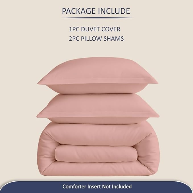 eBeddy Linens Blush Solid Duvet Cover Set Super King 98x108 Size Egyptian Cotton Luxury Soft & Breathable Comforter Cover with Hidden Zipper Closer & Corner Ties Durable and Fade Resistant