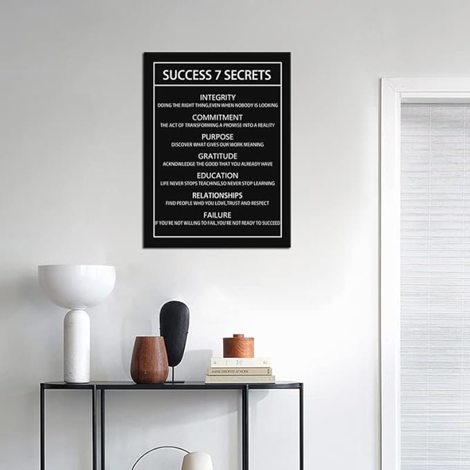 Success 7 Secrets Motivational Canvas Wall Art for Office Inspirational Poster Print Artwork Painting Picture for Framed Home Decoration Living Room Bedroom Ready to Hang [18''W X 24''H]