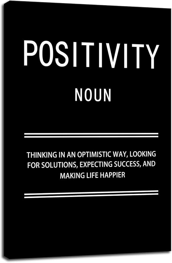 Positivity Noun Inspirational Quotes Wall Art Motivational Canvas Painting Poster Prints Wall Pictures for Living Room Home Decor Office Framed Ready to Hang [24''W x 36''H]