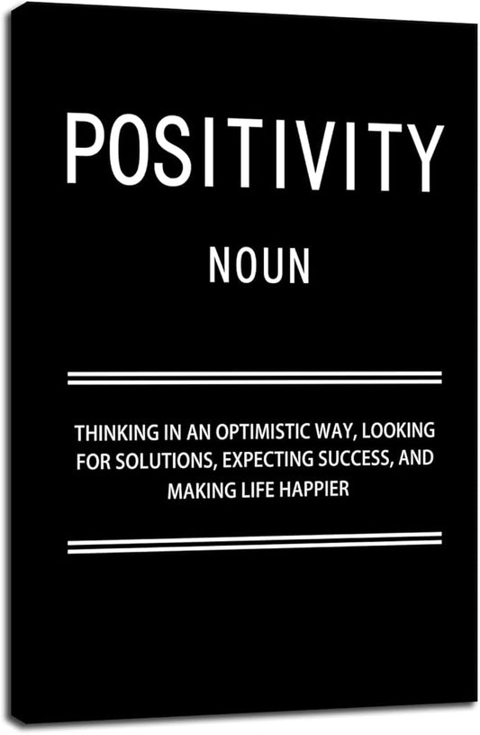Positivity Noun Inspirational Quotes Wall Art Motivational Canvas Painting Poster Prints Wall Pictures for Living Room Home Decor Office Framed Ready to Hang [24''W x 36''H]