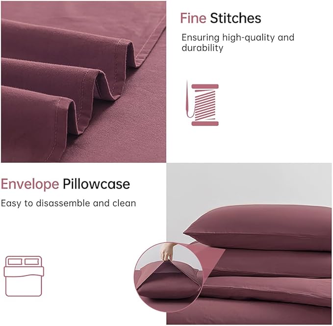 JELLYMONI Plum Duvet Cover King Size - 100% Washed Cotton Linen Like Textured Comforter Cover, 3 Pieces Lightweight Soft Bedding Set with Zipper Closure (Plum, 104"x90")