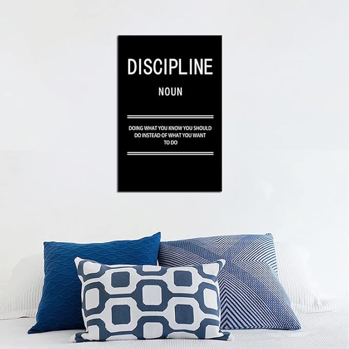 Discipline Noun Inspirational Posters Motivational Affirmative Wall Art Prints on Canvas Modern Home Decor Painting Artwork for Living Room Office Stretched and Framed Ready to Hang [12''W x 18''H]