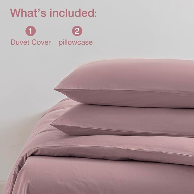 JELLYMONI Mauve Duvet Cover King Size - 100% Washed Cotton Linen Feel Textured Comforter Cover, 3 Pieces Breathable Soft Bedding Set with Zipper Closure (Dusty Pink, King 104"x90")