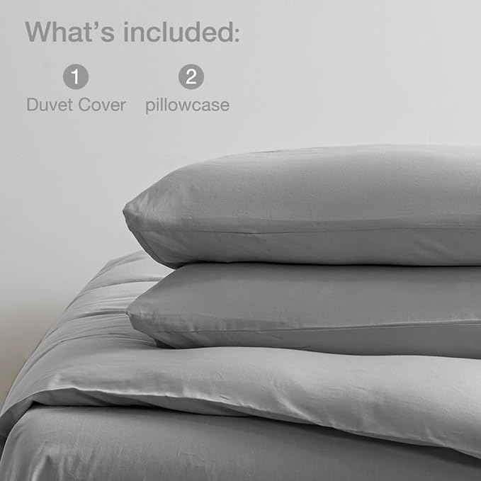 JELLYMONI Light Gray Duvet Cover King Size - 100% Washed Cotton Linen Feel Textured Comforter Cover, 3 Pieces Lightweight Soft Bedding Set with Zipper Closure (Light Gray, King 104"x90")