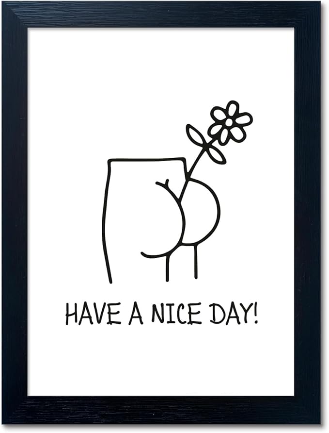 Framed Minimalist Canvas Print - Funny Bathroom Wall Art, Humoristic Restroom Decor