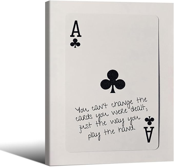 Funky Black and White Lucky Ace Poker Canvas Wall Art Funny Modern Preppy Playing Card Posters 08x10 inch Framed Trendy Minimalist Black Art Prints Painting Retro Aesthetic Wall Decor