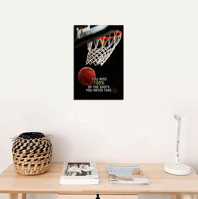 Inspirational Canvas Wall Art Sports Star quote Motivational Canvas affirmative basketball Poster Prints Framed Wall Art for Gym Inspiring Modern Home Wall Decor Framed Ready to Hang [12''W X 18''H]