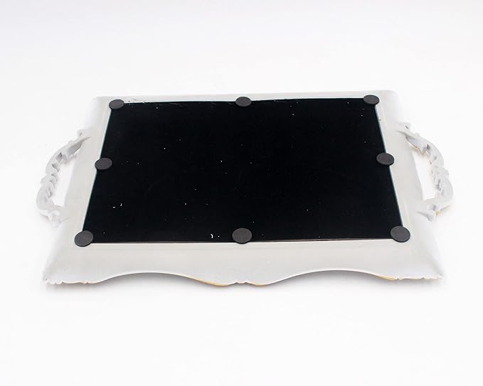 Antique Decorative Gold Framed Square Mirror Tray, Jewelry & Cosmetics Organizer for Dresser, Square - 9.5" W x 14.5" L (White)