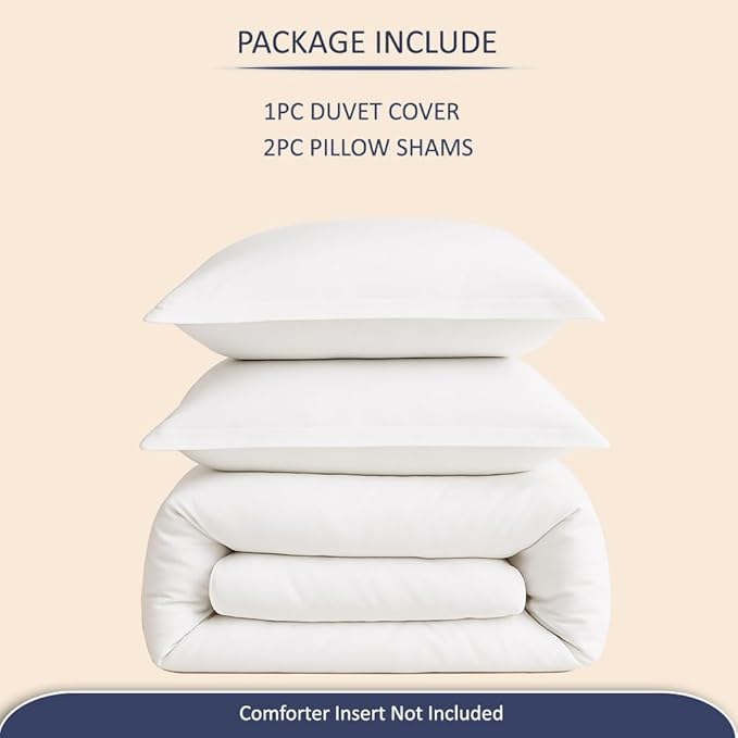 eBeddy Linens White Solid Duvet Cover Set Super King 98x108 Size Egyptian Cotton Luxury Soft & Breathable Comforter Cover with Hidden Zipper Closer & Corner Ties Durable and Fade Resistant