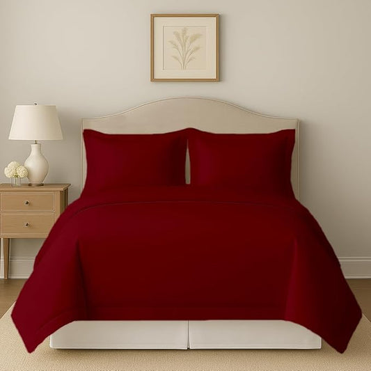 eBeddy Linens Burgundy Solid Duvet Cover Set Oversized Queen 98x98 Size 800 TC Certified Egyptian Cotton Luxury Soft & Breathable Comforter Cover and 2 Pillow Sham with Zipper Closer & Corner Ties