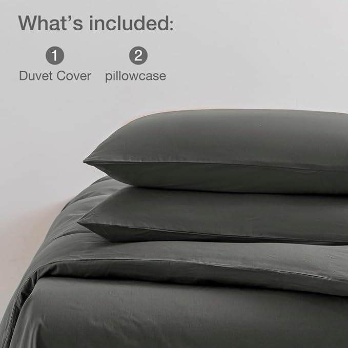 JELLYMONI Cotton Duvet Cover California King - 100% Washed Cotton Linen Like Textured Comforter Cover, 3 Pieces Soft Bedding Set with Zipper Closure (Gray, Cal King 104"x98")