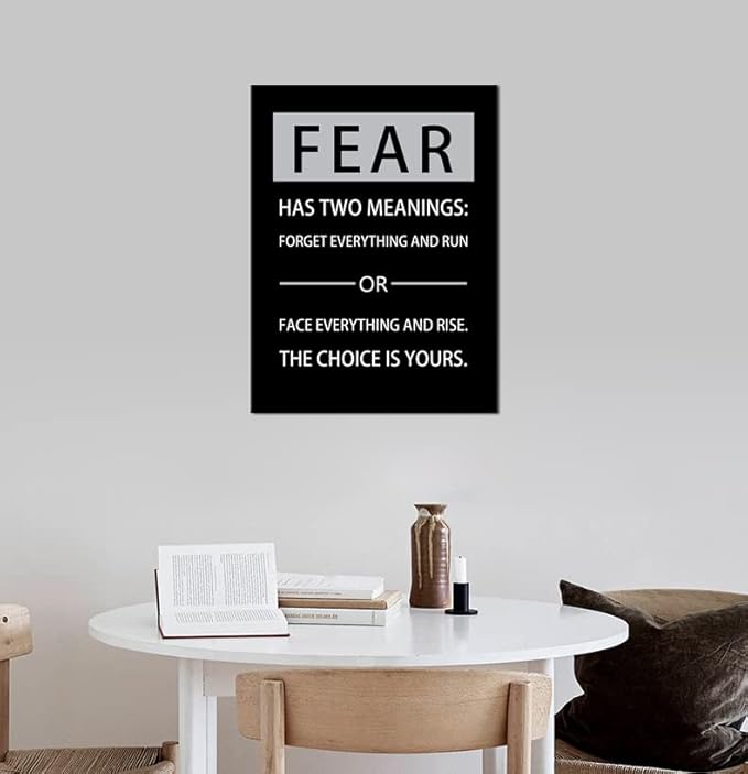 Inspirational Canvas Wall Art Fear Has Two Meanings Printed Pictures Motivational Entrepreneur Quotes Pictures Posters Home Decor Painting Frame for Living Room Office Ready to Hang [18''W x 24''H]