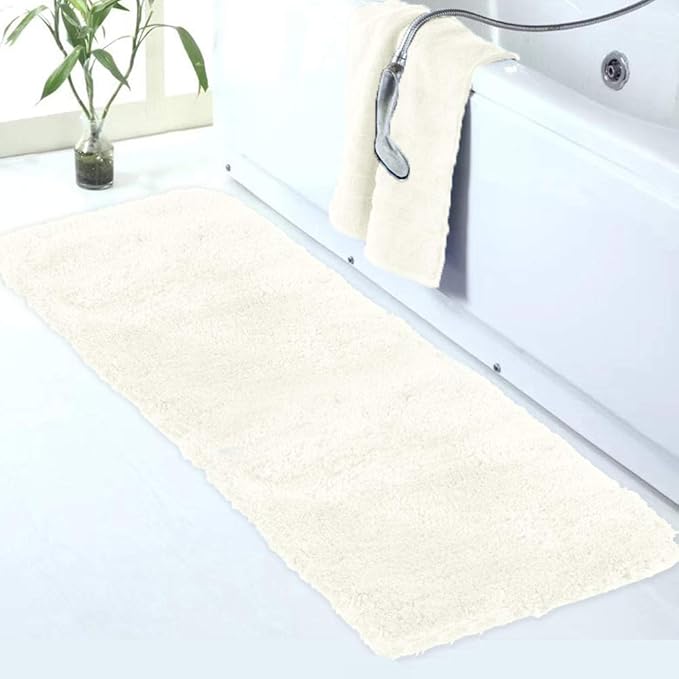 Walensee Large Bathroom Rug (24 x 60, Ivory) Extra Soft and Absorbent Shaggy Bath Mat Machine Washable Polyester Microfiber Non Slip Luxury Floor Mat