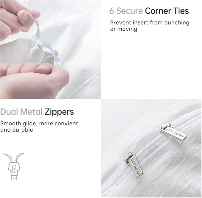 JELLYMONI Cotton Duvet Cover King Size - 100% Washed Cotton Linen Feel Textured Comforter Cover, 3 Pieces Lightweight Soft Bedding Set with Zipper Closure (Bright White, King 104"x90")