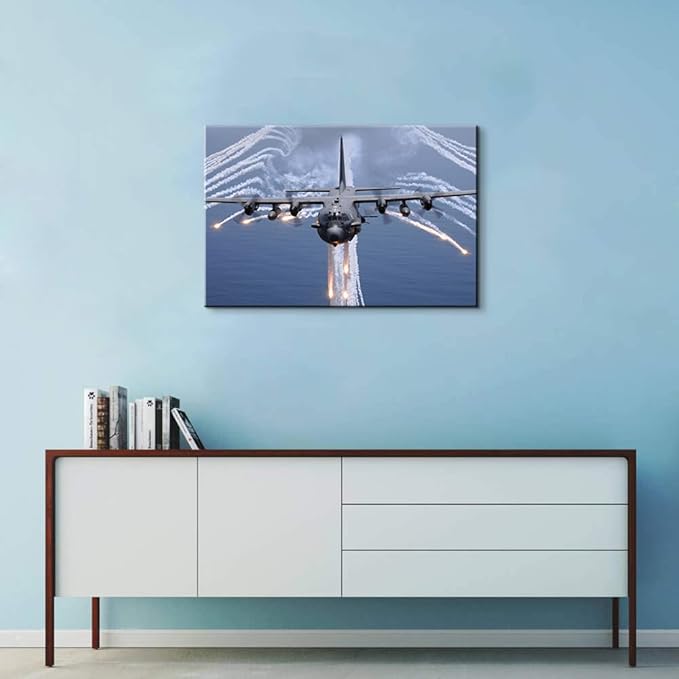 Aviation Decor AC-130 Air Gunship Airplane Poster Aviation Art Airplane Wall Art Jet Poster Military Wall Art for Boys Room Bedroom Decor (12''Hx18''W)