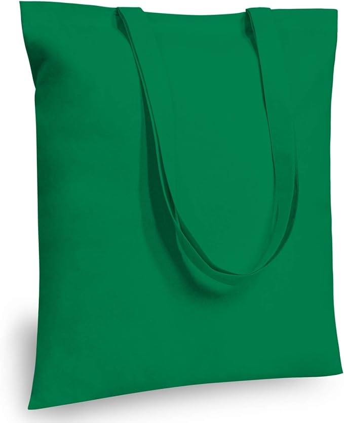 TOPDesign 24-Pack Economical 16"x15" Kelly Green Cotton Tote Bag, Lightweight Medium Reusable Grocery Shopping Cloth Bags, Suitable for DIY, Advertising, Promotion, Gift, Activity