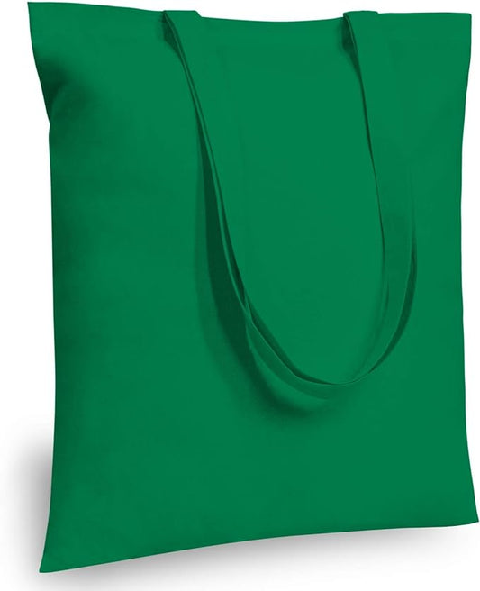TOPDesign 12-Pack Economical 16"x15" Kelly Green Cotton Tote Bag, Lightweight Medium Reusable Grocery Shopping Cloth Bags, Suitable for DIY, Advertising, Promotion, Gift, Activity