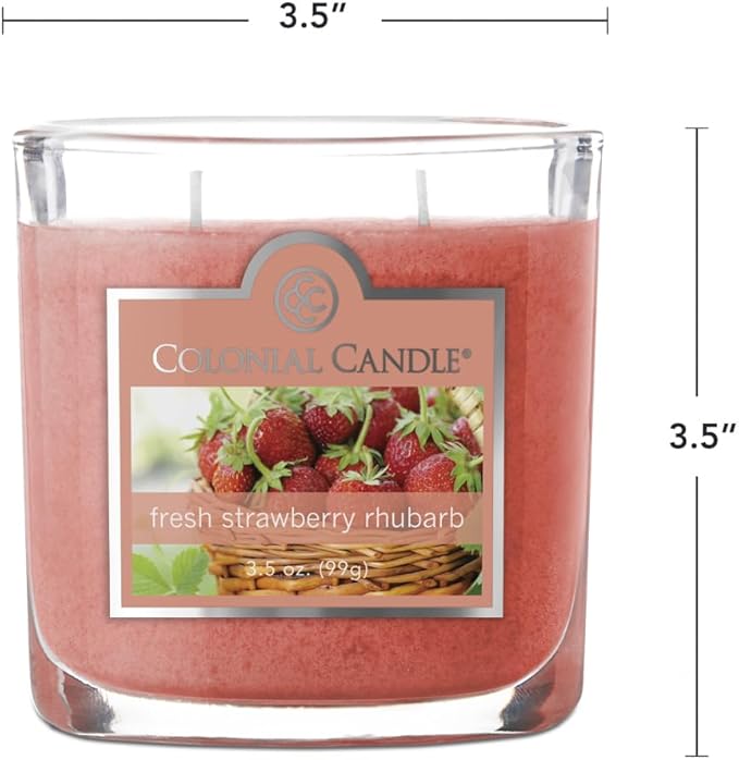 Colonial Candle Fresh Strawberry Rhubarb Scented Jar Candle, 2 Wick, 3.5 oz, Mottled Wax Candle
