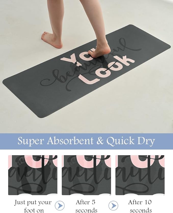 MontVoo-Bath Mat Rug Long Non Slip Super Absorbent Bathroom Runner Stain Resistant Quick Dry Thin Bathroom Mat Fit Under Door-17"x50",Pink