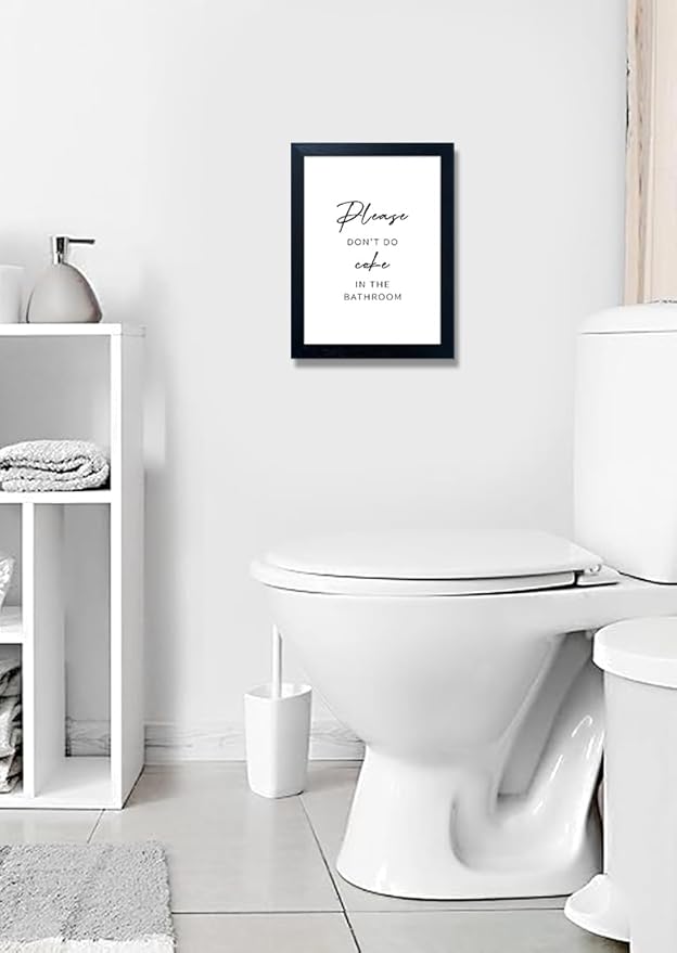 Framed Wall Decor 'Please Don't Do Coke in the Bathroom' Sign - Black and White Canvas Picture Painting for Bathroom Decoration