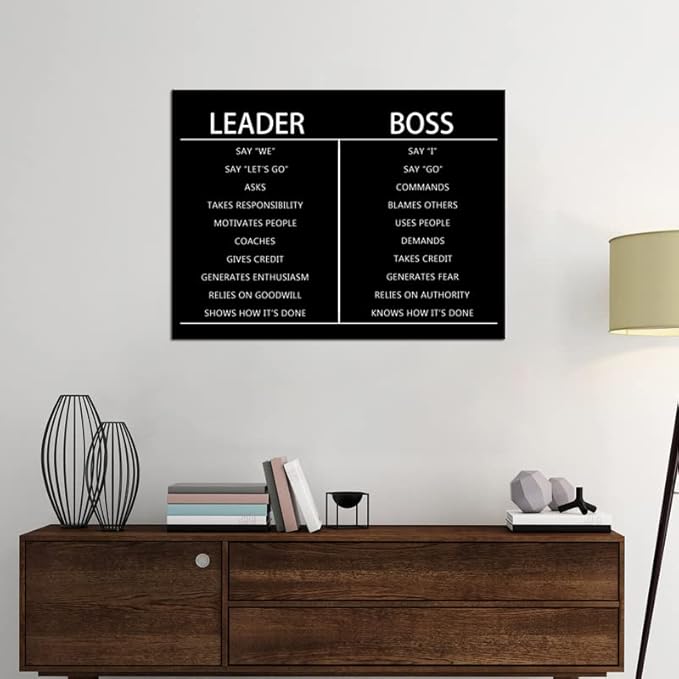 Leader Boss Difference Inspirational Wall Art for Office Black Positive Canvas Poster Painting Prints Wall Pictures for Living Room Home Decor Framed Artwork [18''W x 24''H]