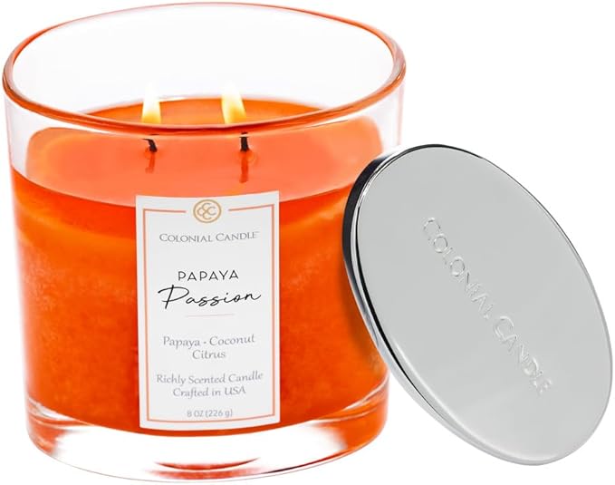 Colonial Candle Papaya Passion Scented Candle Jar, Highly Fragranced Candles for Home Scented, Mottled Wax Candle, 2 Wick, 8 oz - Made in The USA