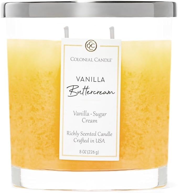 Colonial Candle Vanilla Buttercream Scented Candle Jar, Highly Fragranced Candles for Home Scented, Mottled Wax Candle, 2 Wick, 8 oz - Made in The USA