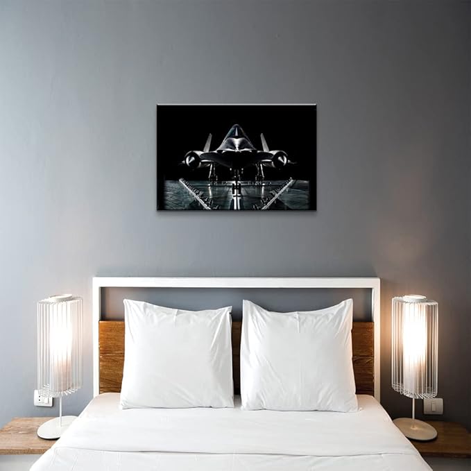 Mistyefly Airplane Decor Canvas Wall Art SR-71 Blackbird Strategic Reconnaissance Aircraft Picture Artwork Aviation Gifts for Home Bedroom Office Ready to Hang (12'Hx18'W)