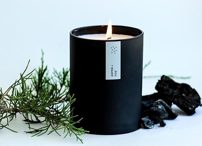 Calyan Wax Co. Candle, Aspen + Fog Scented Candle, 75 Hour Burn Time, Aromatherapy Soy Candles, Non Toxic & Vegan Soy Wax, Black Tumbler Scented Candles, 10.2oz