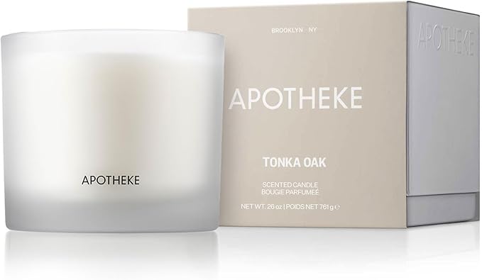 Apotheke 3-Wick Scented Candles for Home, Tonka Oak - 26 oz Soy Wax Jar Candle Gift for Women - Long-Lasting Fragrance with Perfume-Grade Essential Oils - Almond, Cardamom, Tonka Bean & Sandalwood