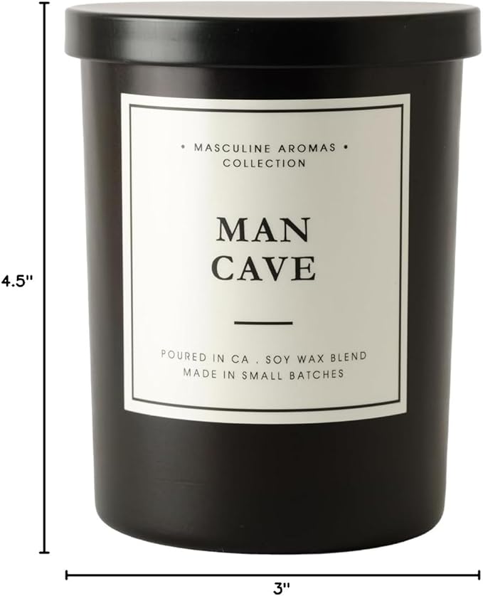 | Masculine Aromas | Small Batch | Soy Wax | 40 Hours | Scented Mens Candles with Natural Essential Oils | Vegan (Man Cave)
