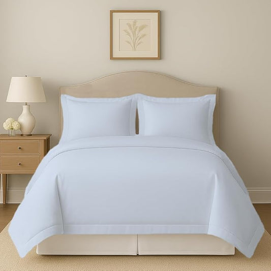 eBeddy Linens Duvet Cover Set Full Size 80x90 Inch 100% Cotton Soft and Breathable 3 Pieces (1 Duvet Cover & 2 Pillow Shams) Premium Bedding Collection Zipper Closure & Corner Ties, Light Blue Solid