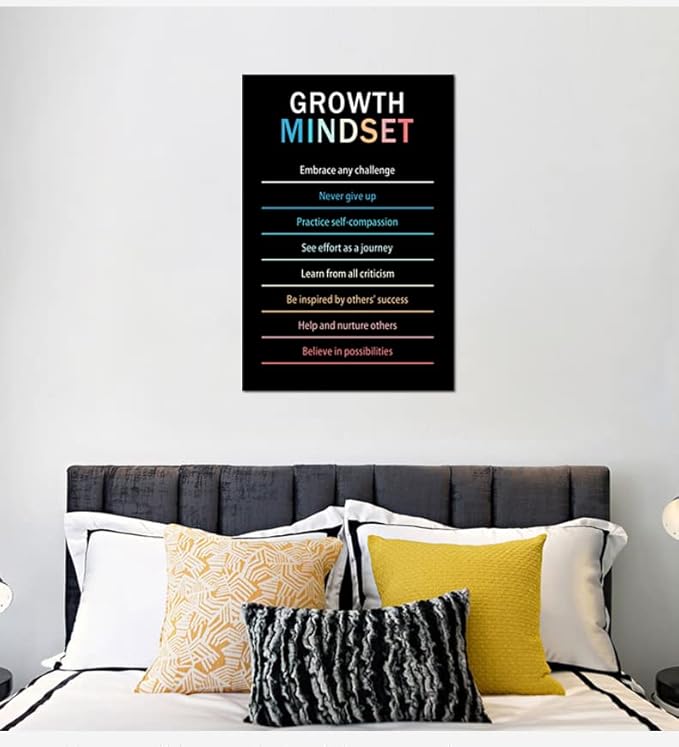 Inspirational Canvas Wall Art Growth Mindset quote Motivational Canvas Life Learning Poster Prints Framed Wall Art for Gym Inspiring Modern Home Wall Decor Framed Ready to Hang [24''W X 36''H]
